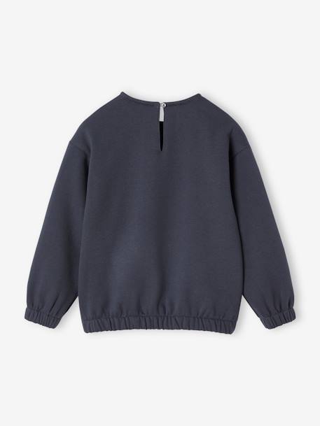 Sudadera cuello fantasía de macramé niña gris oscuro+rosado 