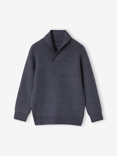 Jersey de cuello alto cruzado para niño crudo+gris jaspeado 