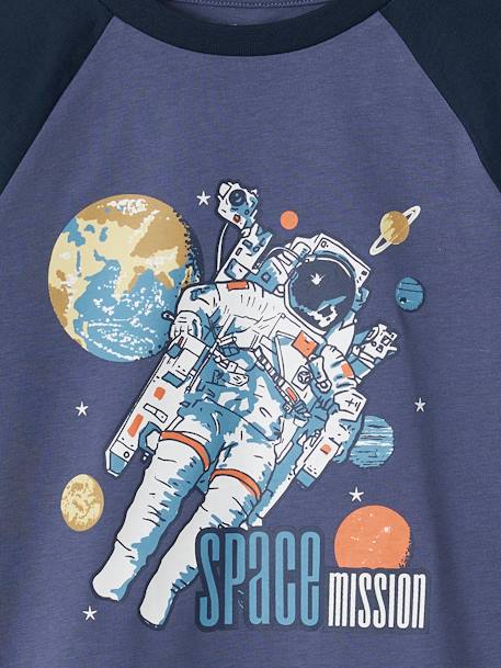 Camiseta con motivo gráfico y mangas raglán a color, para niño AZUL MEDIO LISO CON MOTIVOS+azul pizarra+gris jaspeado+liquen+nuez de pacana 