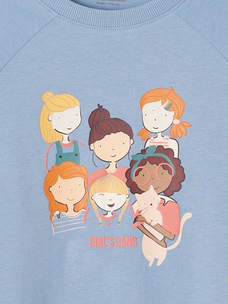 Camiseta con motivo 'Girl's gang' de manga 3/4 para niña azul claro 