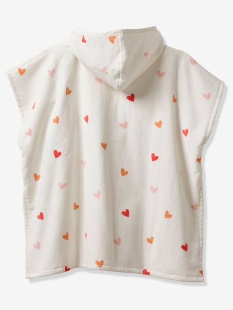 Poncho de baño infantil personalizable CORAZONES con algodón reciclado blanco estampado 