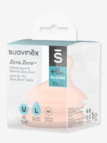 Conjunto de 2 tetinas de flujo rápido (L) para biberones Zer0.Zer0 SUAVINEX transparente 