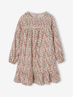 Niña-Vestido de manga larga con smocks y motivos de flores para niña