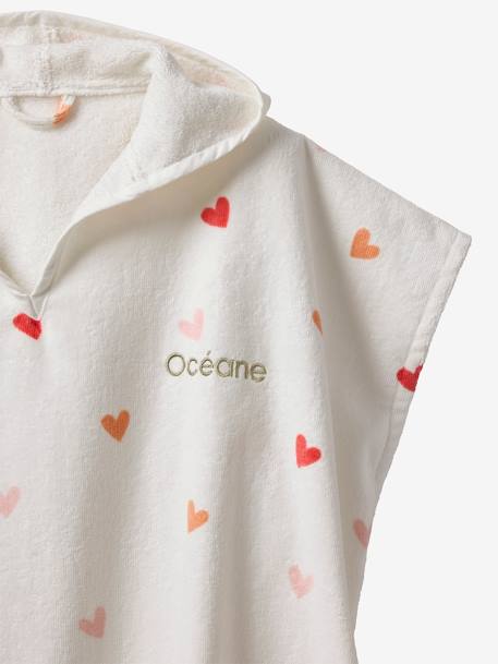 Poncho de baño infantil personalizable CORAZONES con algodón reciclado blanco estampado 