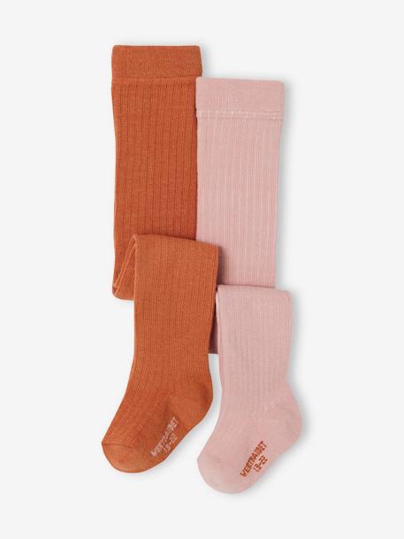 Bebé-Calcetines, leotardos-Pack de 2 pares de leotardos de punto de canalé para bebé niña