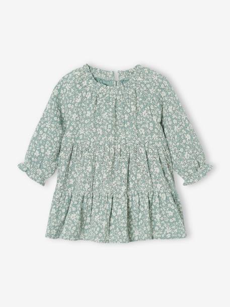 Vestido con volantes de gasa de algodón para bebé niña rosa viejo+verde sauce 