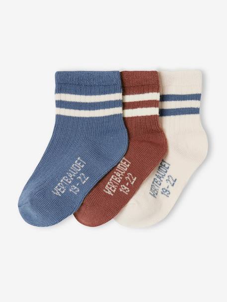 Bebé-Pack de 3 pares de calcetines a rayas deportivas para bebé niño