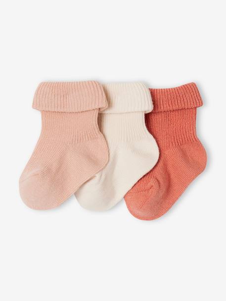 Pack de 3 pares de calcetines lisos para bebé rosa palo 