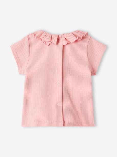 Camiseta de bebé de canalé con cuello rosa 