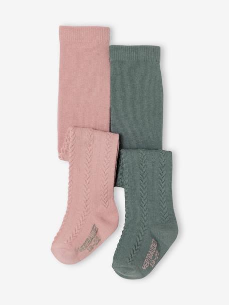 Bebé-Calcetines, leotardos-Pack de 2 pares de leotardos de punto trenzado para bebé niña