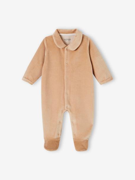 Pack de 2 pijamas de pana con abertura para bebé recién nacido beige 