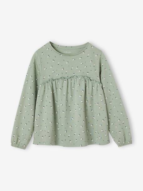 Camiseta blusa estampada, niña rosa maquillaje+verde grisáceo 