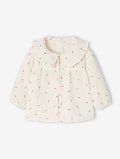 Blusa con corazones de gasa de algodón para bebé niña crudo 