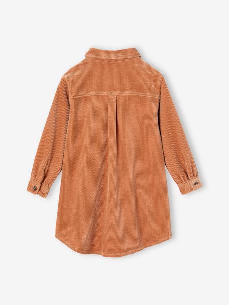 Vestido-camisa de pana para niña canela+verde inglés 