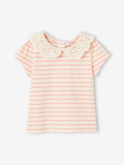 -Camiseta a rayas con cuello de bordado inglés para bebé niña