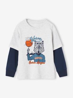 Niño-Camiseta efecto manga doble deportiva para niño