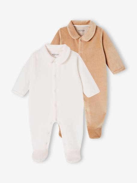 Pack de 2 pijamas de pana con abertura para bebé recién nacido beige 