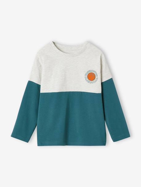 Camiseta deportiva colorblock de manga larga para niño verde azulado 