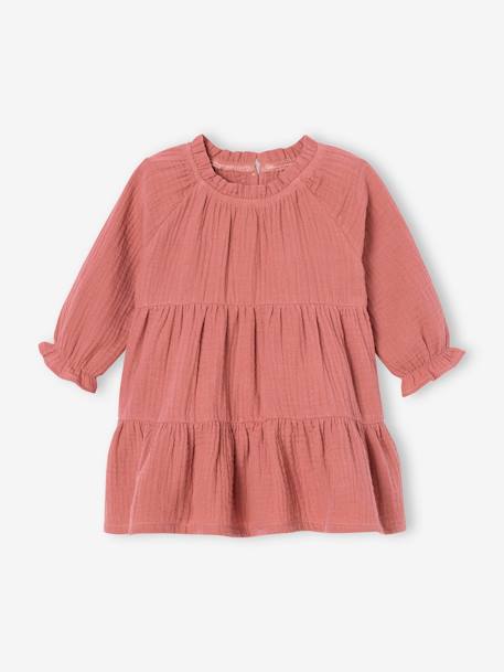 Vestido con volantes de gasa de algodón para bebé niña rosa viejo+verde sauce 