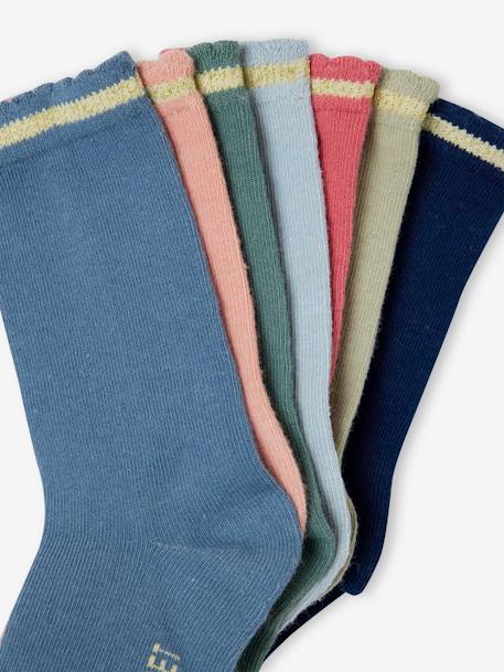 Pack de 7 pares de calcetines medianos de lúrex, para niña albaricoque+azul+rosa 
