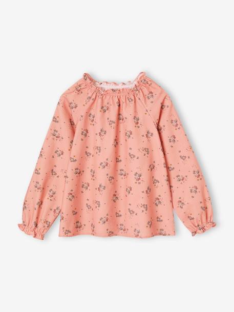 Blusa de pana milrayas con estampado de flores para niña gris oscuro+rosa maquillaje 