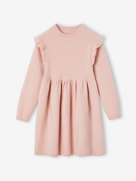 Vestido de punto tricot con volantes para niña rosa maquillaje+rosa palo 