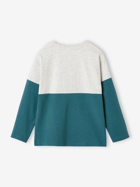 Camiseta deportiva colorblock de manga larga para niño verde azulado 