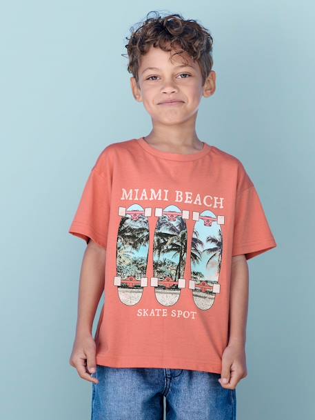 Camiseta para niño coral+crudo+verde agua 