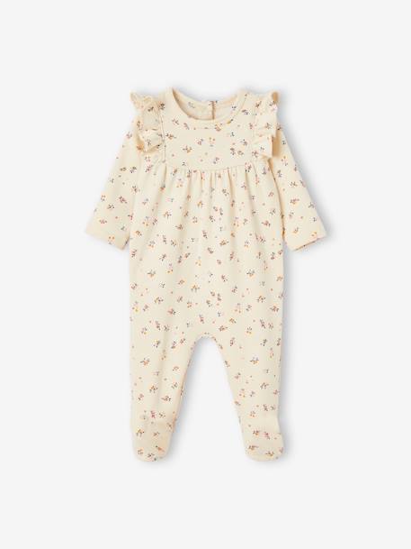 Bebé-Pijama flores con volantes y abertura detrás para bebé