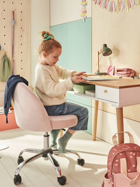 Silla de terciopelo para escritorio, con ruedas, para niño AZUL MEDIO LISO+rosa maquillaje 