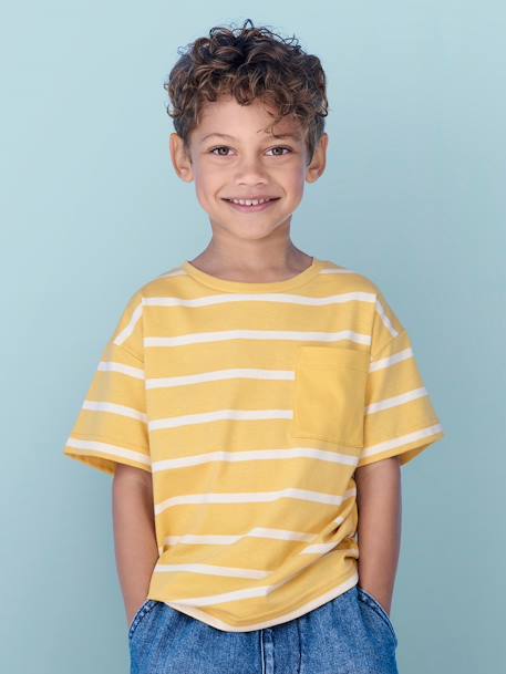 Camiseta a rayas personalizable para niño ocre+verde agua 