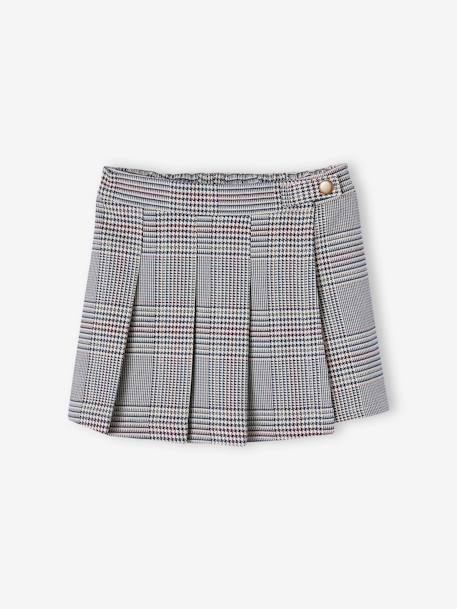 Falda short de franela para niña cuadros azul marino+gris 