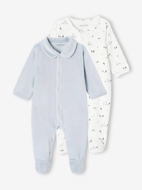Bebé-Pijamas-Pack de 2 pijamas de terciopelo con abertura para bebé recién nacido