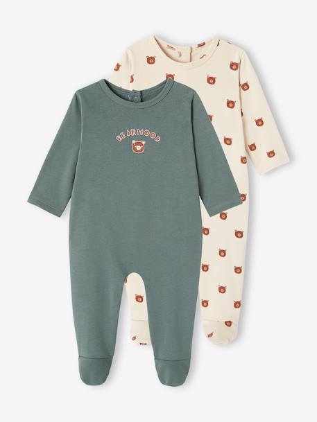 Pack 2 pijamas 'Teddy bear' de felpa para bebé niño verde 