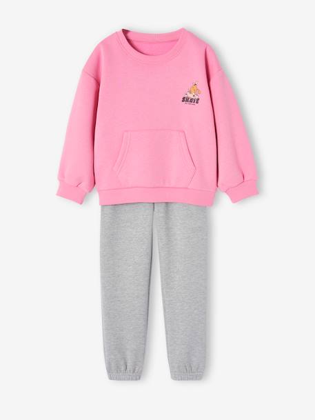 Conjunto deporte sudadera + pantalón de chándal de felpa para niña rosa chicle 