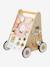 Carrito andador con frenos de madera FSC® BLANCO MEDIO LISO CON MOTIVOS+madera+rosa 