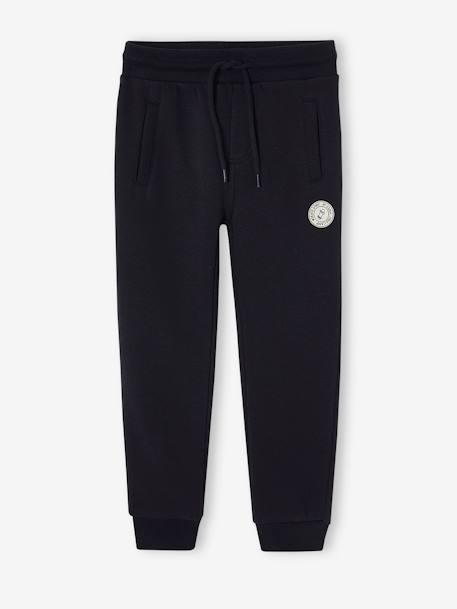 Pantalón jogging de felpa, niño AMARILLO MEDIO LISO CON MOTIVO+avellana+AZUL OSCURO JASPEADO+AZUL OSCURO LISO CON MOTIVOS+GRIS MEDIO JASPEADO+negro+NEGRO OSCURO JASPEADO+rojo+verde pino 