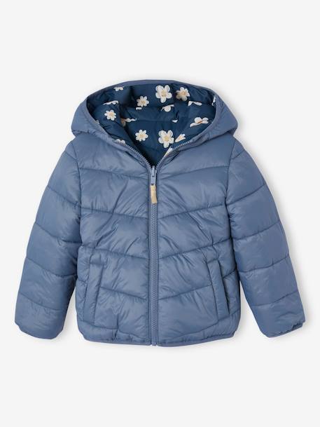 Chaqueta acolchada ligera reversible, para niña albaricoque maquillaje+azul marino 