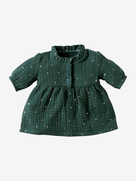 Vestido de gasa de algodón para muñeca verde 