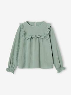 -Blusa con volante para niña de gasa de algodón