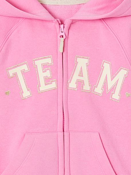 Sudadera deportiva con cremallera y capucha con motivo «Team» para niña azul marino+rosa chicle+verde 