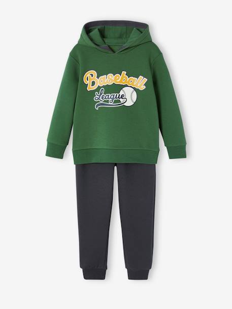 Conjunto deportivo sudadera con capucha y pantalón de chándal para niño azul grisáceo+nuez de pacana+verde 