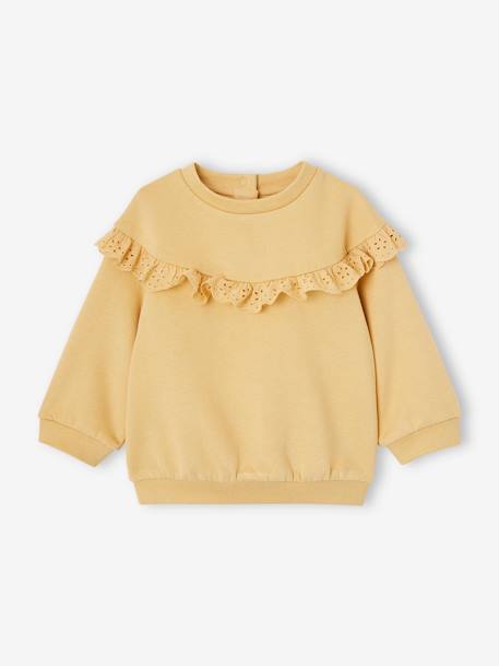 Sudadera con volante de bordado inglés para bebé niña ocre+rosa viejo 