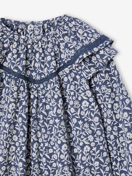 Vestido con gorguera estampado de flores para niña azul estampado 