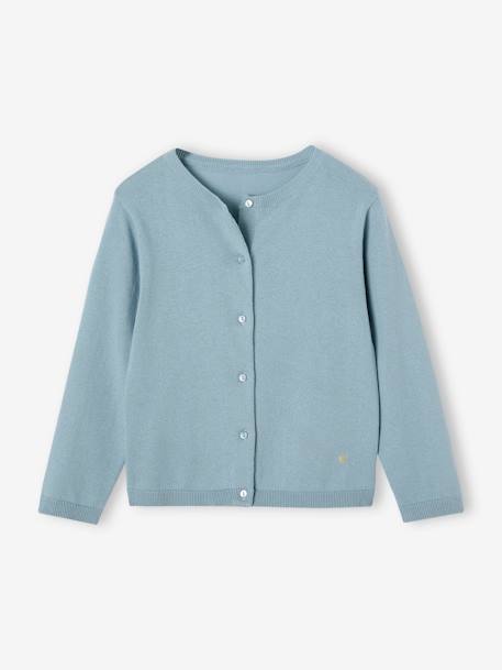 Chaqueta Basics de punto fino para niña azul claro+azul marino+gris jaspeado+rosado+verde almendra+verde esmeralda 