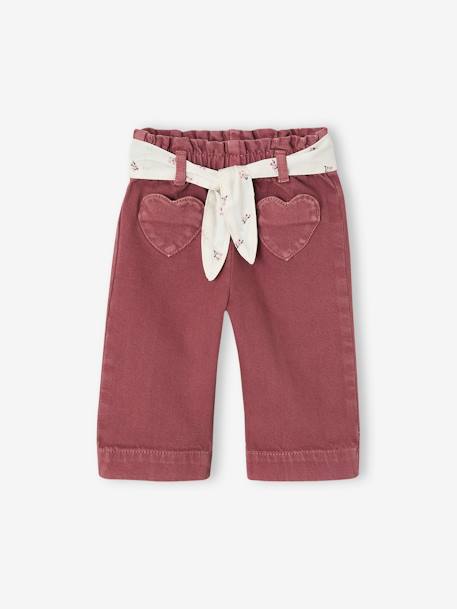 Pantalón ancho de color con cinturón para anudar bebé niña violeta claro 