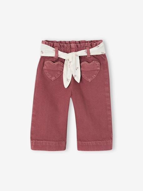 Bebé-Pantalón ancho de color con cinturón para anudar bebé niña