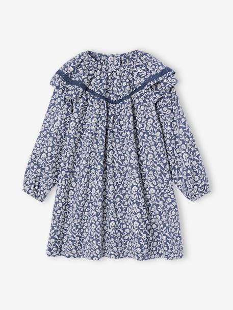 Vestido con gorguera estampado de flores para niña azul estampado 