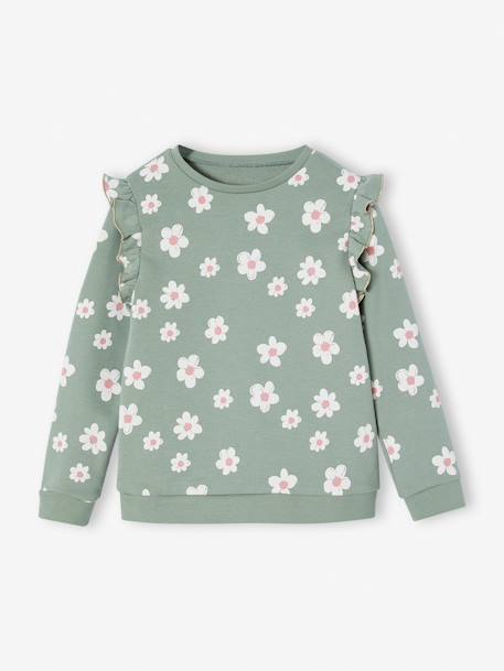 Sudadera con mensaje y mangas con volante, para niña azul marino+crudo+rosa+verde grisáceo 