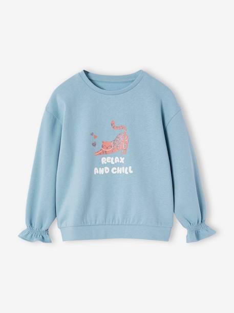 Sudadera motivo animal con detalles fantasía para niña azul claro+gris jaspeado 